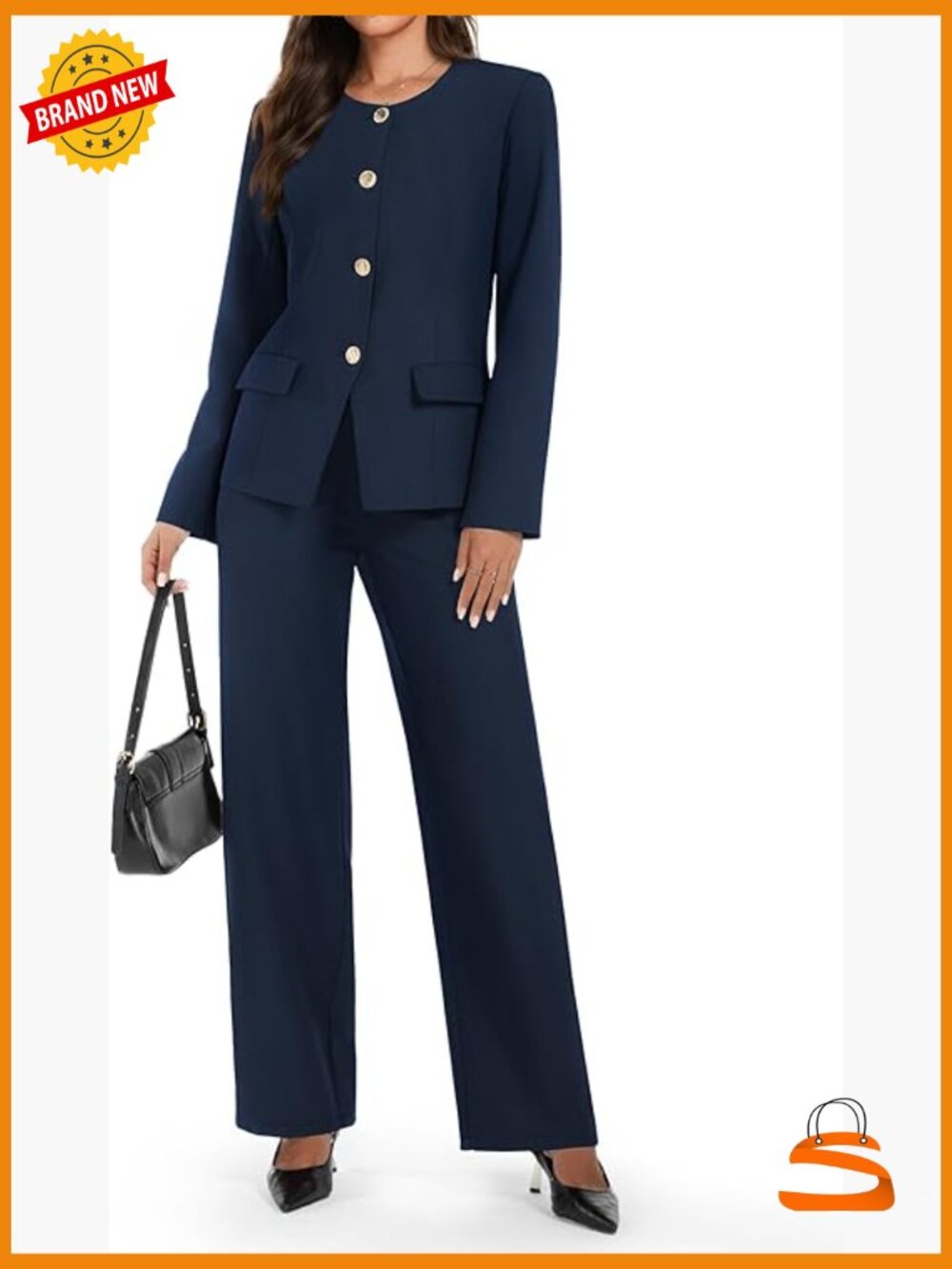 2 Piece Business Casual Blazer & Wide Leg Pants Set Suit